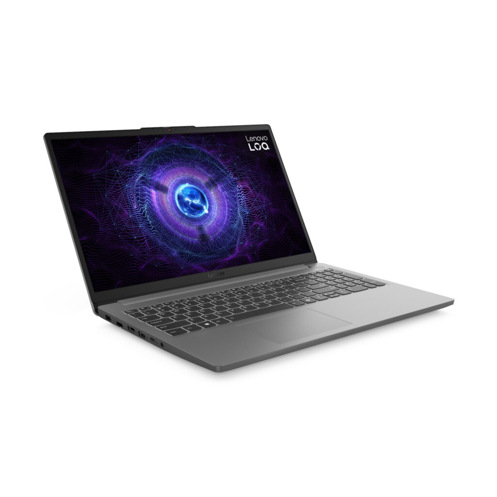 Notebook Gamer Lenovo LOQ Intel Core i5-12450H 16GB em foto oficial do fabricante, angulo 2