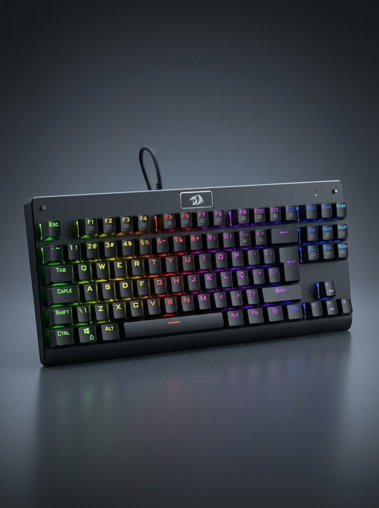 Teclado Gamer Mecânico Redragon Dark Avenger - cena hero gerada por IA a partir da foto oficial