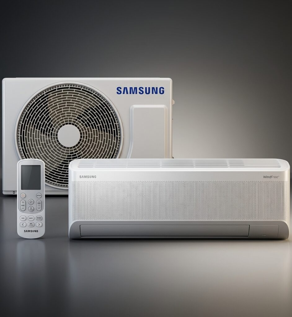 Ar Condicionado Split Inverter Samsung WindFree AI 12.000 BTUs Frio 220V - cena hero gerada por IA a partir da foto oficial